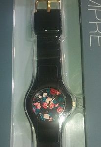 Nib Sempre Black and Flowers Silicone watch